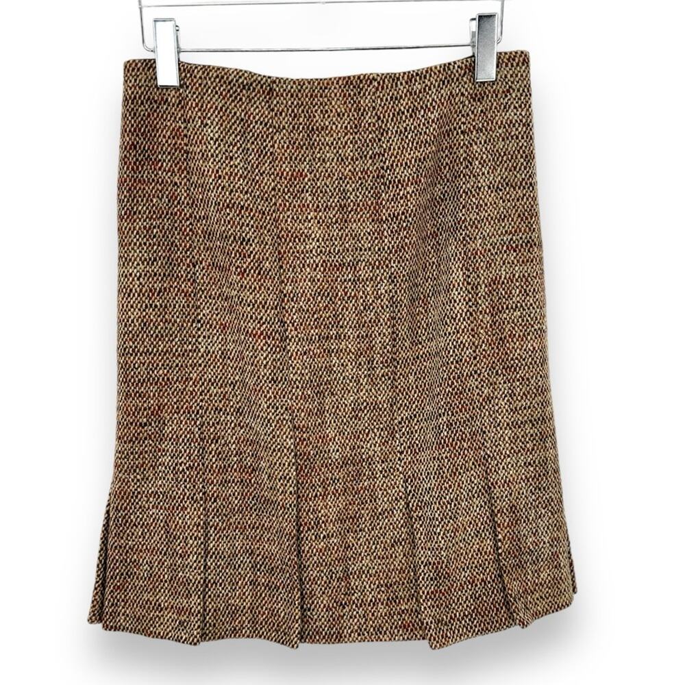 Kate Hill skirt 12P tweed kick pleat wool blend knee length pencil brown NEW